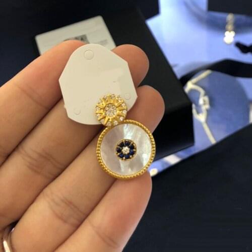 Brand 1:1Brand 1 Piece High Quality Fashion Earring Yellow Gold Color Lucky Eye Earring White Nacre Zircon for Women Jewelry