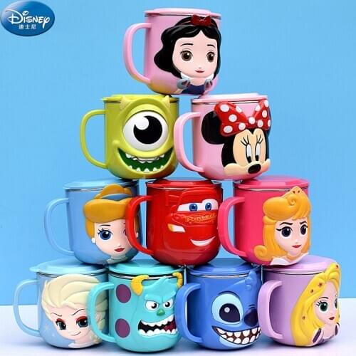Disney Cups Frozen Elsa Anna Princess Milk Cup 3D Cartoon Mickey Minnie Stainless Steel Cup Kids Cup Mickey Mug Birthday Gifts