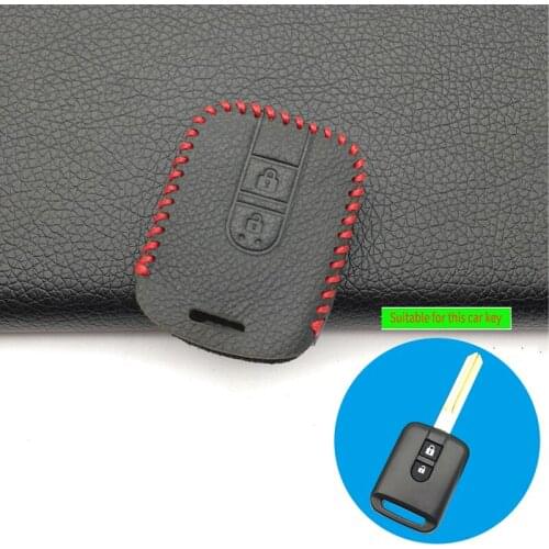 For Nissan Qashqai Micra Navara Almera Car Key Flat Square 100% High Quality Leather Case Fob Cover 2 Button Remote Key Shell