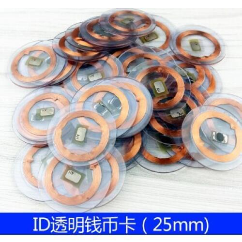 EM4100/TK4100 coin tags RFID ID compatible label transparent cards passive 125KHz clear tag read only 100pcs/Lot