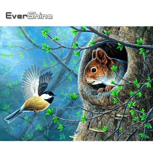 EverShine DIY Diamond Painting Animal Full Drill Square Diamond Embroidery Squirrel Rhinestones Bird Mosaic Handmade Gift