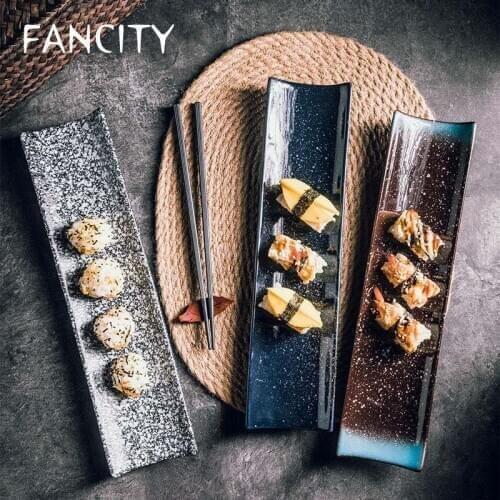 FANCITY Japanese-style rectangular sushi plate, creative dishes, flat plate, hot pot restaurant, ceramic plate, side dish plate