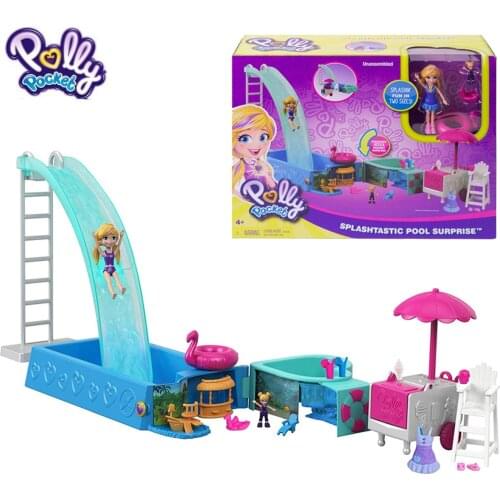 Polly Pocket Mini Doll Pool Party Set SPLASHTASTIC Pool Surprise FTP75 Active Doll Playset Birthday Gift for Girl Kids Toys
