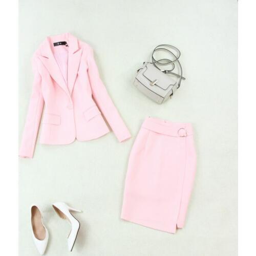 Two piece set skirt Spring and summer new fashion large size pink simple suit + package hip split skirt OL professional suit