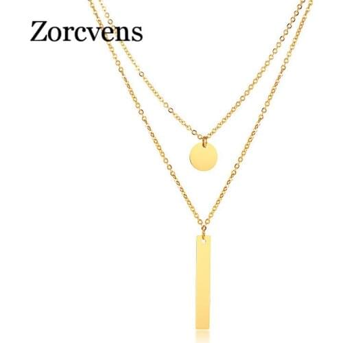 Modyle Layered Coin Necklace for Women Customize Alphabet Tag Bar Female Jewelry Stainless Steel Elegant Party Jewelry