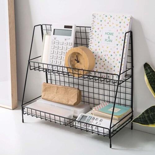 Wrought iron bookshelf kitchen seasoning cosmetics double-layer finishing shelf bathroom debris makeup storage box