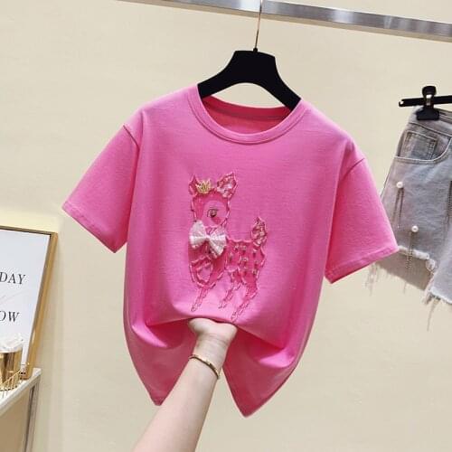 Summer Short Sleeve Fashion Loose printing T-shirts Top Heavy industry Beading T Shirt Womens T-Shirt 2021 women sexy tops