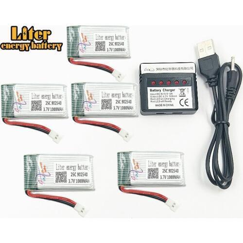 1000mAh 3.7V 902540 25c LiPo Battery + USB Charger for SYMA X5C X5 X5SW X5HW X5HC RC Drone Quadcopter Spare Battery Parts