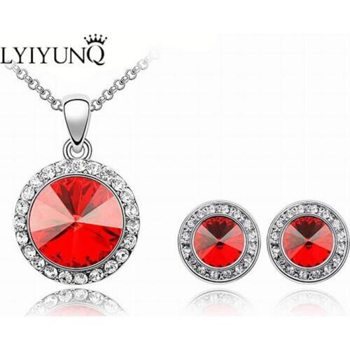 LYIYUNQ Classic Round Crystal Earrings Pendant Necklace Jewelry Set Trendy Party Simple Style Jewelry Sets For Women