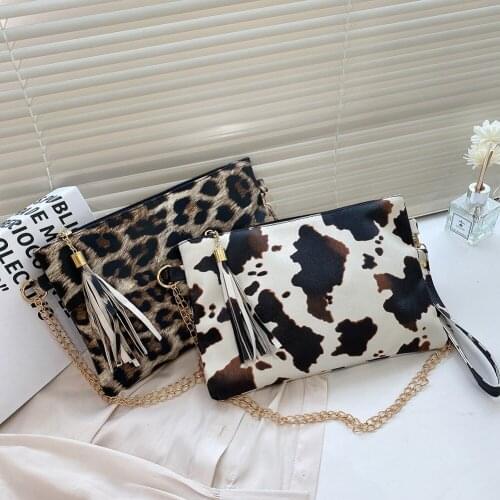 Fashion Bolsa Feminina Animal Pattern Printing PU Leather Underarm Shoulder Bag Casual Ladies Chain Tassel Small Handbag Purse