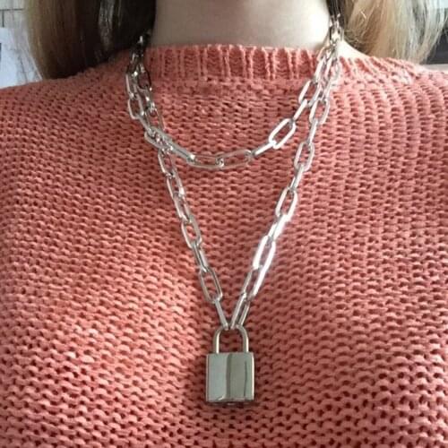 Fashion Jewelry Necklace Punk Lock-shaped Double-layer Thick Chain Wild Sweater Chain Necklace Bohemio Statement Necklace Bijoux