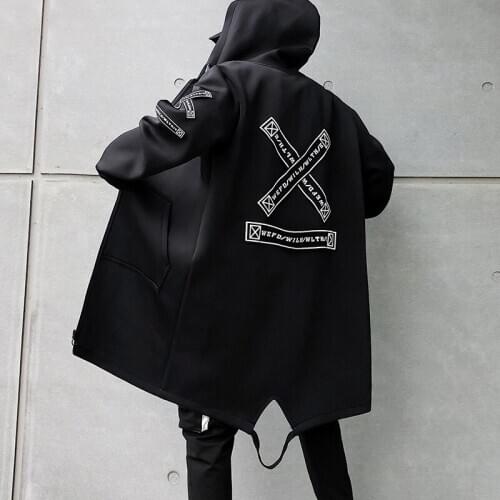 Hip-hop coat men street clothing coat coat long coat casual men 2020 fashion mens windbreaker black white