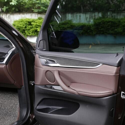 4pcs Real Carbon Fiber Stickers Car Inner Door Decoration Panel Cover Trim for BMW X5 F15 2014-2018 Model Accessories
