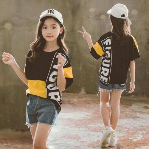 Girls clothes 3-17T children cotton shirt summer short sleeve tees girls casual costume teenage girl clothing jacket fashionable