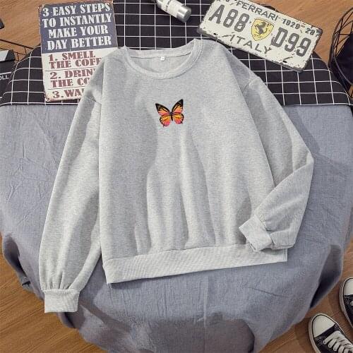 Autumn Crewneck Sweatshirt Women Butterfly Pattern Casual Long Sleeve Pullovers Tops Loose Basic Hoodies Sweatshirts Ladies