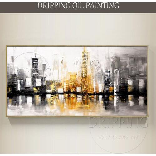 Excellent Quality Hand-painted Beautiful Textured City Building Oil Painting on Canvas Modern Abstract New York Oil Painting