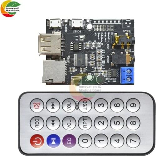 Ziqqucu MP3 WMA WAV Decoder Module Micro USB 5V 2W Amplifier Board TF Card U Disk Audio AUX with IR Remote Controller
