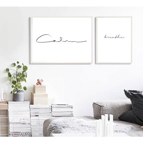 Line Word Poster and Prints Breathe and Calm Scandinavian Wall Art Canvas Painting Living Room Home Decor Unframed