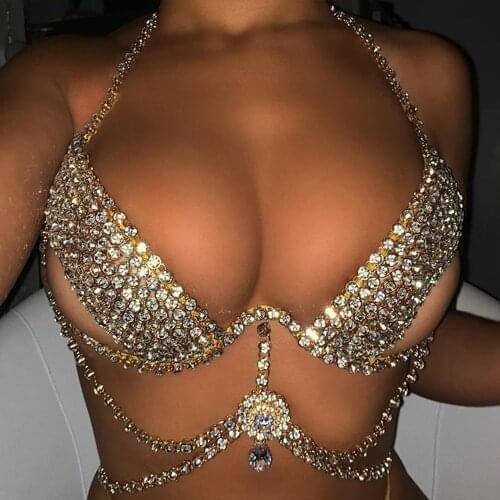 Stonefans Luxury Full Rhinestone Hollow Bra Chain Harness for Women Festival Heart Pendant Crystal Bikini Bra Body Jewelry Gift