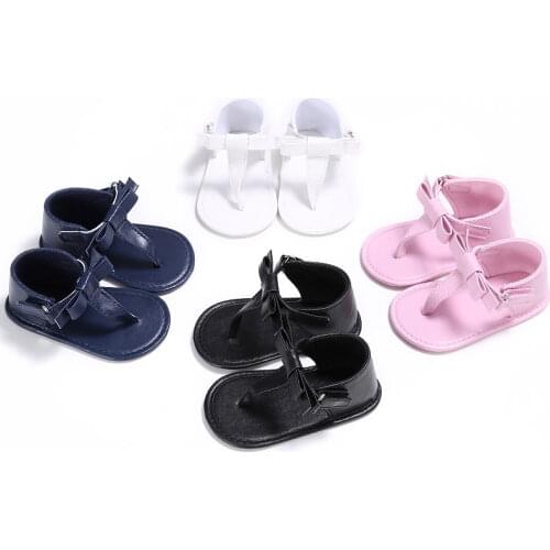 Newly Summer Fashion Casual Toddler Baby Girls Sandals Shoes Solid Flat With Heel Hook Bowknot Shoes 4 Style 0-18M