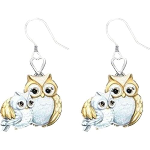 New Design Ladies Fashion Two-Color Parent-Child Owl Dangle Earring Precious Gift For Family Daily Party Gifts Accessories