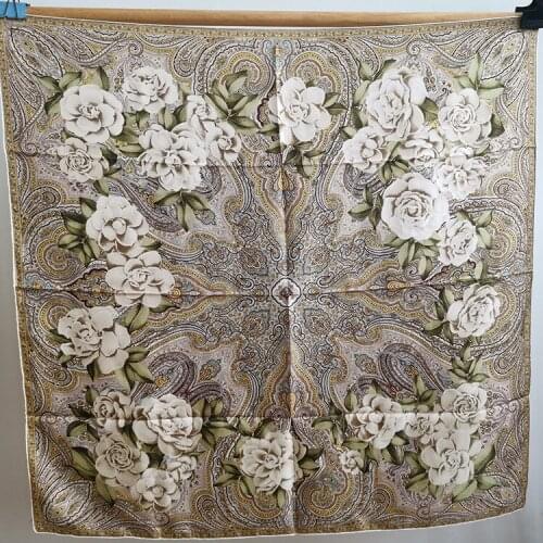 Camellia Printing Scarf 100% Twill Silk Hand Rolled Edges 35'' 90*90cm Shawl Wrap