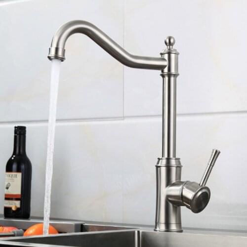 304 Stainless Steel Kitchen Sink Faucet Brushed Single Handle Cold Hot Water Mixer Tap Kitchen Basin Faucets Contemporary