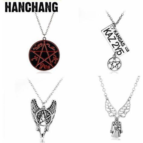 Supernatural Inspiral Necklace KANSAS KAZZY5 Letter Fiva-star Round Protection Logo Dean Pendant Necklace Movie Jewelry