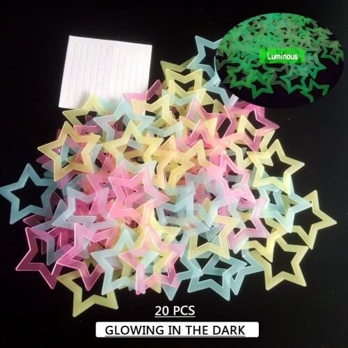 QIBU 20pcs Luminous Fluorescent Stars Wall Stickers DIY Home Decoration Christmas Party Accessories Room Decor Luminous Stickers
