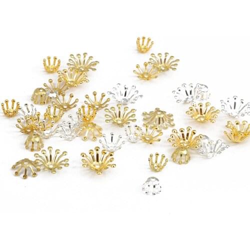 20pcs Tibetan Antique Gold Silver Color Flower Bead Needlework DIY Accessories Alloy Beads Caps For Jewelry Making Findings