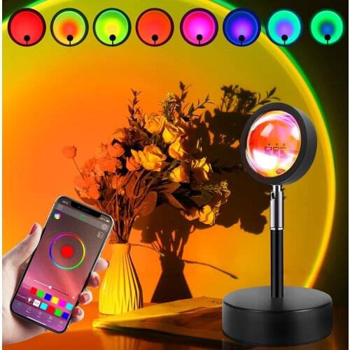 App Control RGB Sunset Projection Sun Lamp USB Rainbow Color Changing 180 Degree Rotation Romantic Rainbow Visual Night Lights