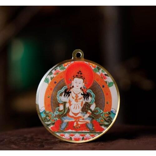 Vajrasattva Thangka Pendant Tantric Bronze Amulets Copper Foil Vajrasattoo Carrying Buddha