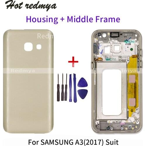 Rear A3 2017 Full Housing For Samsung Galaxy A3 2017 A320 A320F Battery Back Cover +Front Middle Frame Bezel+Tools