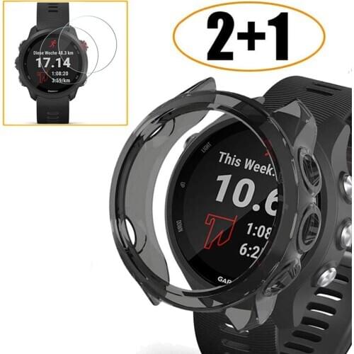 2-in-1 Protector Case + Screen Protector for Garmin Forerunner 245 245 Music Soft TPU Protective Cover Shell Tempered Glass Film