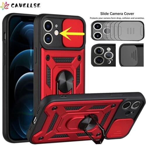Armor Slide Cover Camera Protection Ring Car Holder Case for iPhone 13 12 Mini 11 Pro Max 6 6S 7 8 Plus X Xs Max XR Fundas Capa