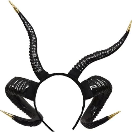 Gothic Punk Women Antelope Sheep Horn Headband Forest Animal Cosplay Hair Hoop Halloween Masquerade Devil Costume Photo Props