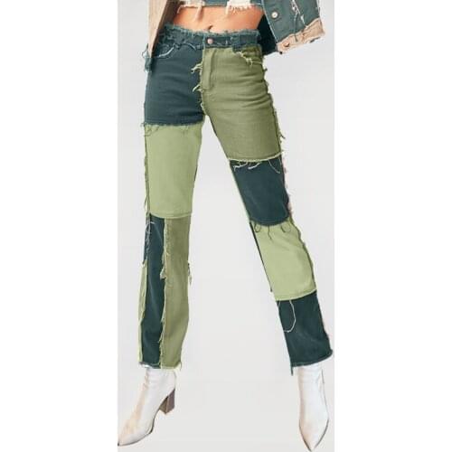 Jade Green Women Jeans Female 2020 New Patchwork jeans Baggy Woman Pants Straight Mom Large Size Sexy Denim JEAN Loose Fashion