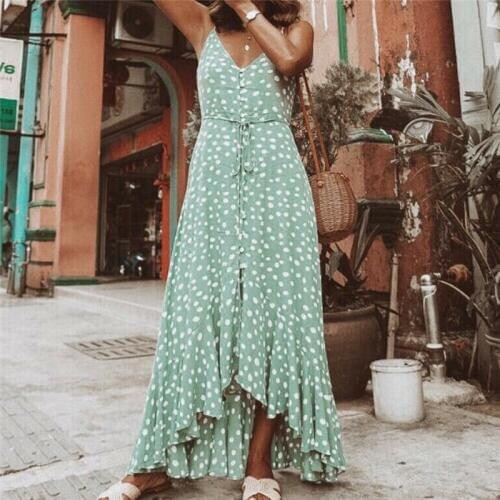 Fashion Polka Dot Dress Women Sleeveless Loose Sundress Casual Maxi Dresses For Women Party Clothes Woman Dress Bohemian Dress