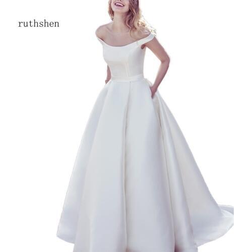 Satin Wedding Dress 2020 Vestidos De Novia Off Shoulder Bridal Dresses Robe De Mariage White Ivory Elegant Bride Gowns