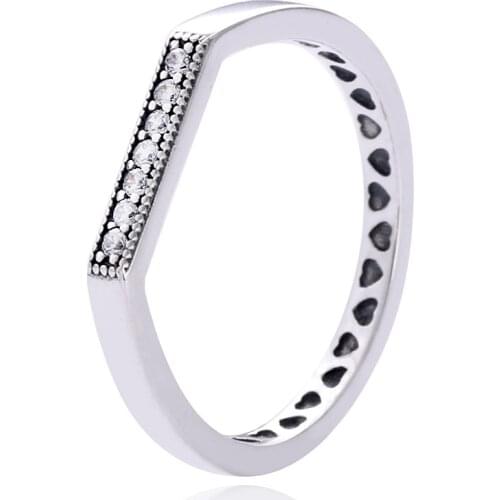 Original Signature Bar Stacking Love Heart Ring For Women 925 Sterling Silver Ring Wedding Party Gift Fine Europe Jewelry