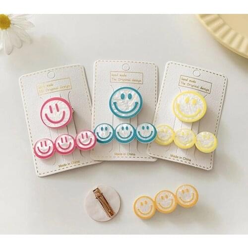 2Pcs/Set Girls Cute Smiley Face Hair Clips Kids Lovely Color Hairpins Headband Barrettes Kids Fashion Hair Accessories Gift