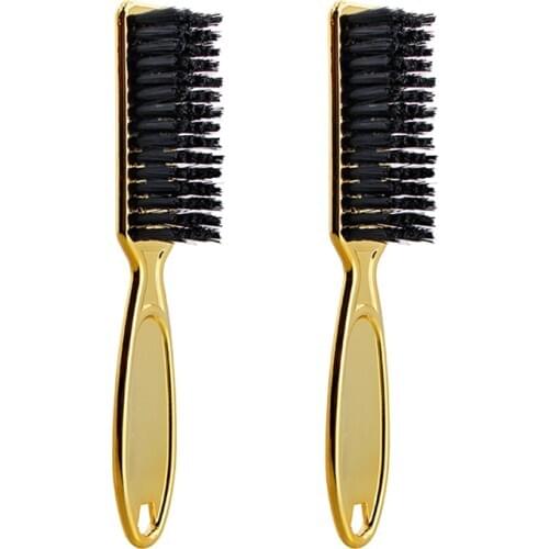 Fade Brush Comb Scissors Cleaning Brush Barber Shop Skin Fade Vintage Oil Head Shape Carving Cleaning Brush Gold 2PC