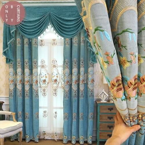 2021European luxury chenille embroidery villa curtains for living room hotel windows high quality classic curtains for bedroom