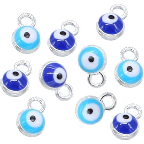 30pcs Enamel 4mm blue round spacer beads pendant beads evil eye beads stripes metal used for bracelet necklace jewelry