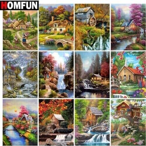 HOMFUN Diamond Painting Cross Stitch "House beautiful scenery"Full Square Round Diy 5d Diamond Embroidery Picture Rhinestone Art