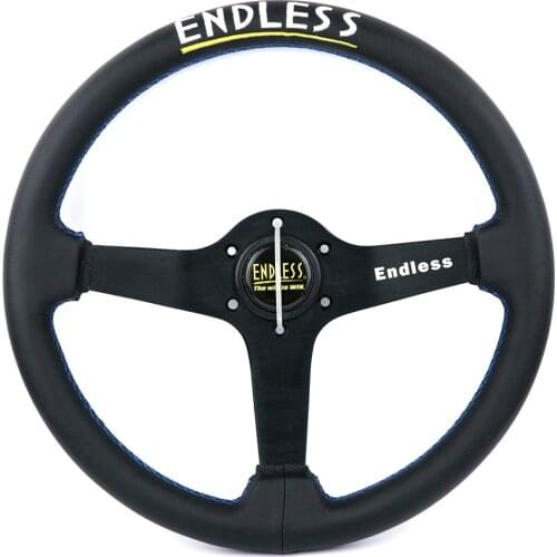 Endless Black Leather 14inch Flat Tuning Sport Racing Steering Wheel With Blue Stitching