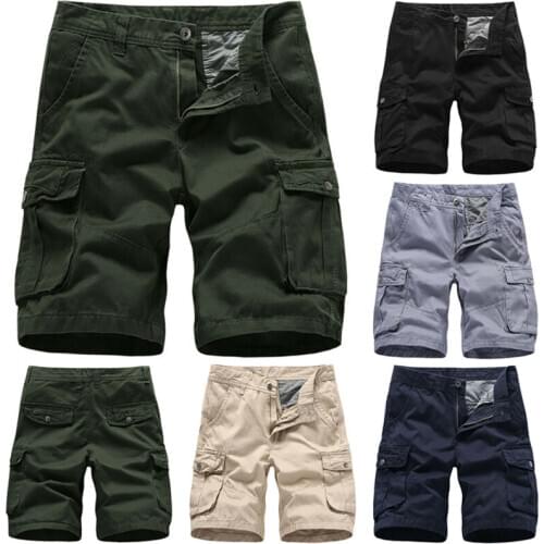 Mens Cotton Combat Pants Trousers Straight Leg Cargo Shorts Summer Pockets Work