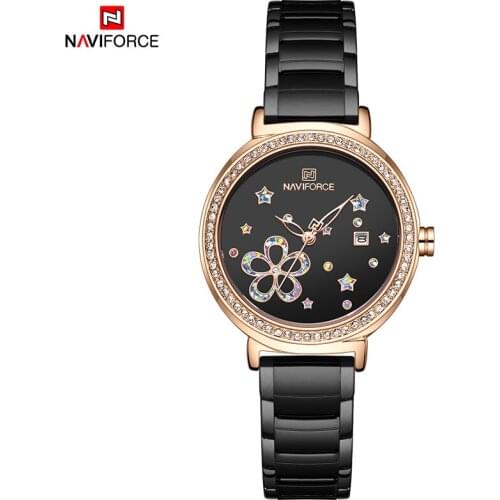 NAVIFORCE Women Quartz Date Watch Stainless Steel Bracelet Waterproof 30M Lady Clock Fashion Dress Casual NF5016 Birthday Gift