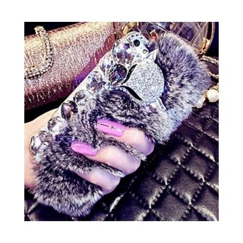 Luxury Big Rhinestone Diamond Real Rabbit Fur Soft Cover Case For Samsung A9 A8 A6 PLUS A50 A70 j5 j7 2017 j6 j8 2018 Bling Case