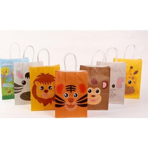 Dabonas 10PCS Animal Design Treat Kids Birthday Gift Packaging Bag Jungle Party Dessert Bag For Kids Baby Shower Favors Supplies